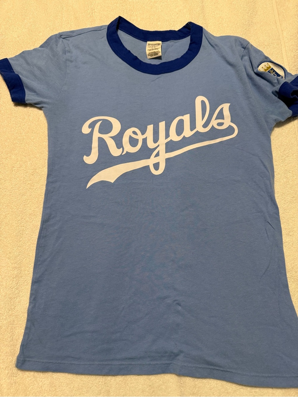 PINK Victoria's Secret Sky Blue 'Royals' Ringer Tee with Navy Trim